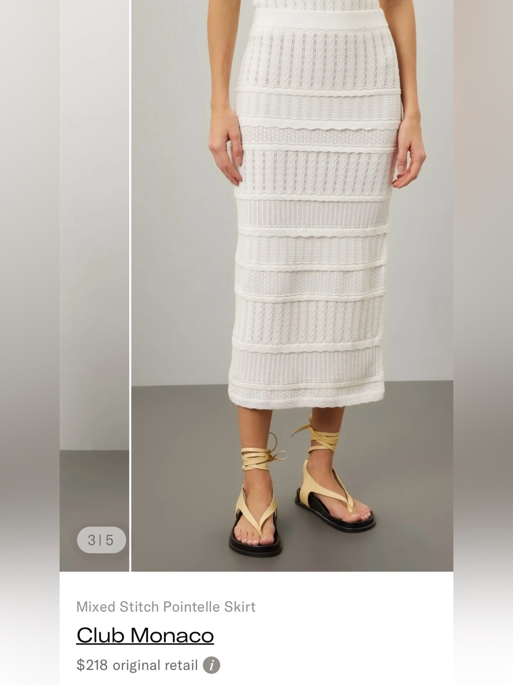 Club Monaco White Mixed-Stitch Pointelle Midi Skirt